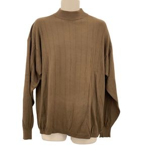 Cellini‎ Linea Uomo Mens LS Pullover Cotton Blend Sweater Brown Mock Neck L